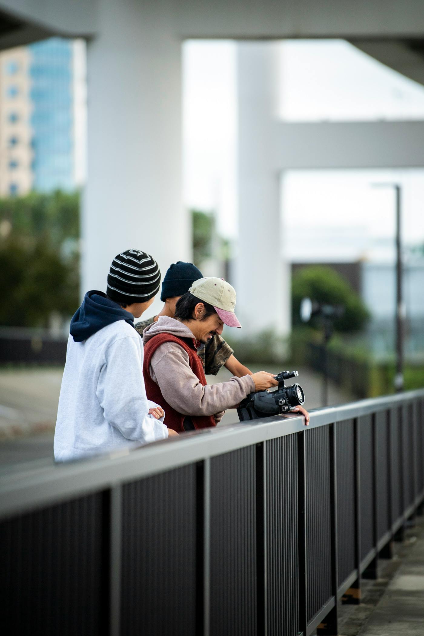 Checking clips with Kyonosuke and Shintaro.