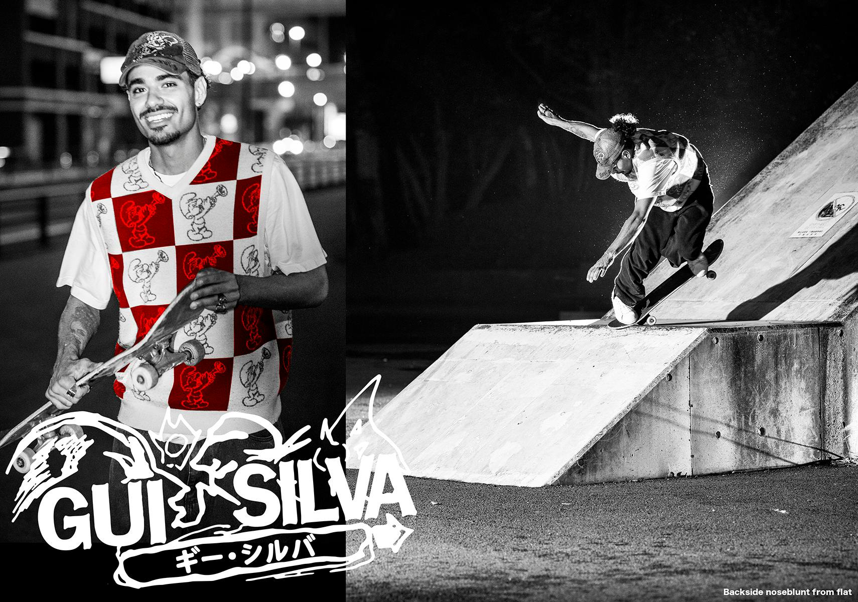 Gui Silva, backside nose bluntslide from flat, Chiba